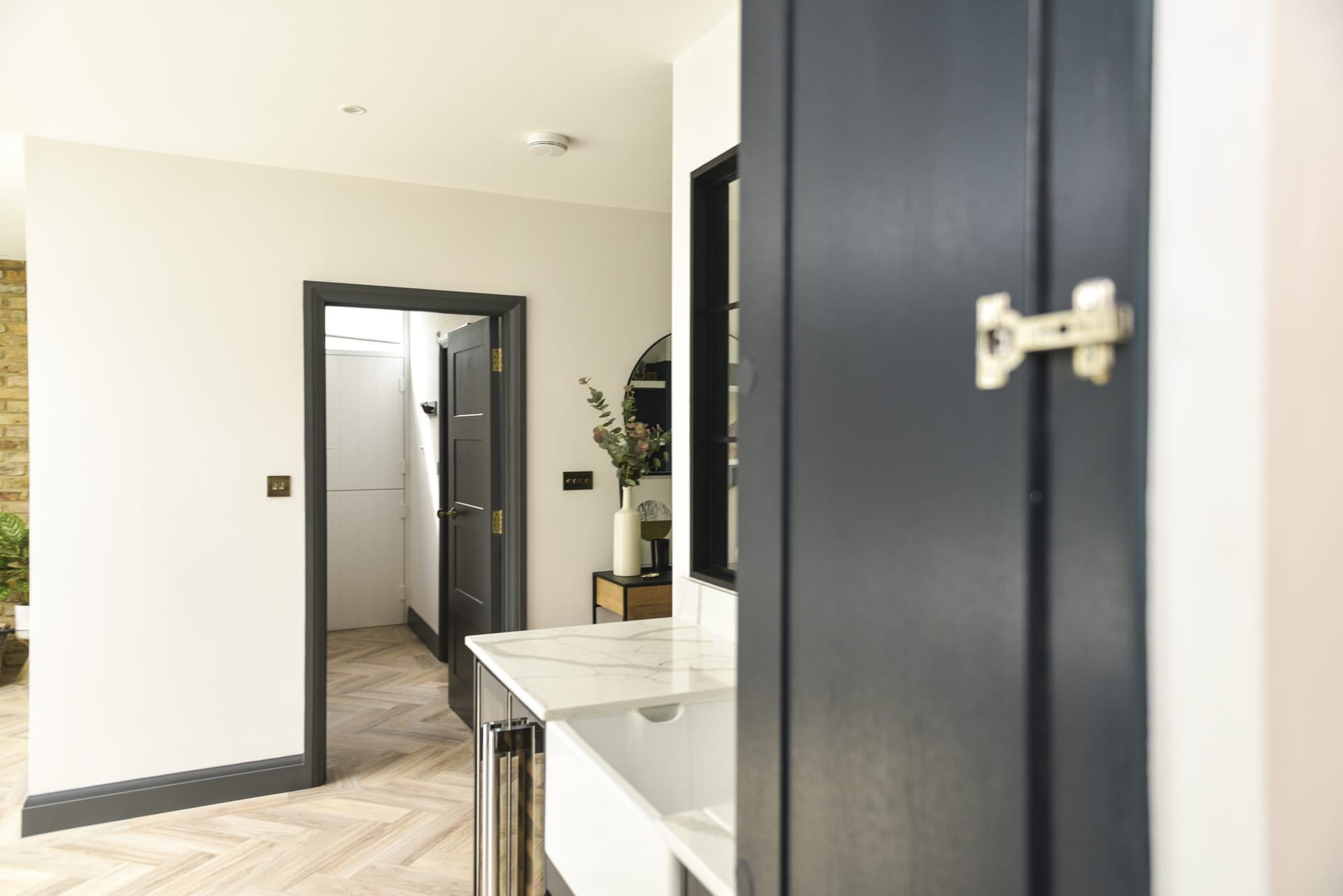 Doorway and herringbone floor