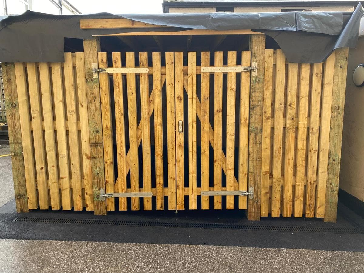 Timber store, gates closed
