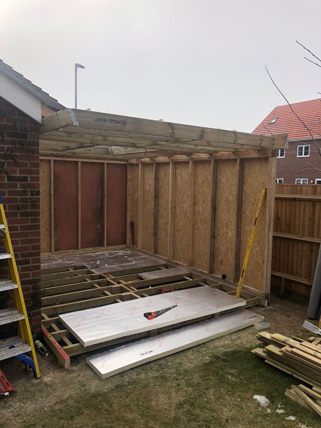 Timber frame for a garden building under construction