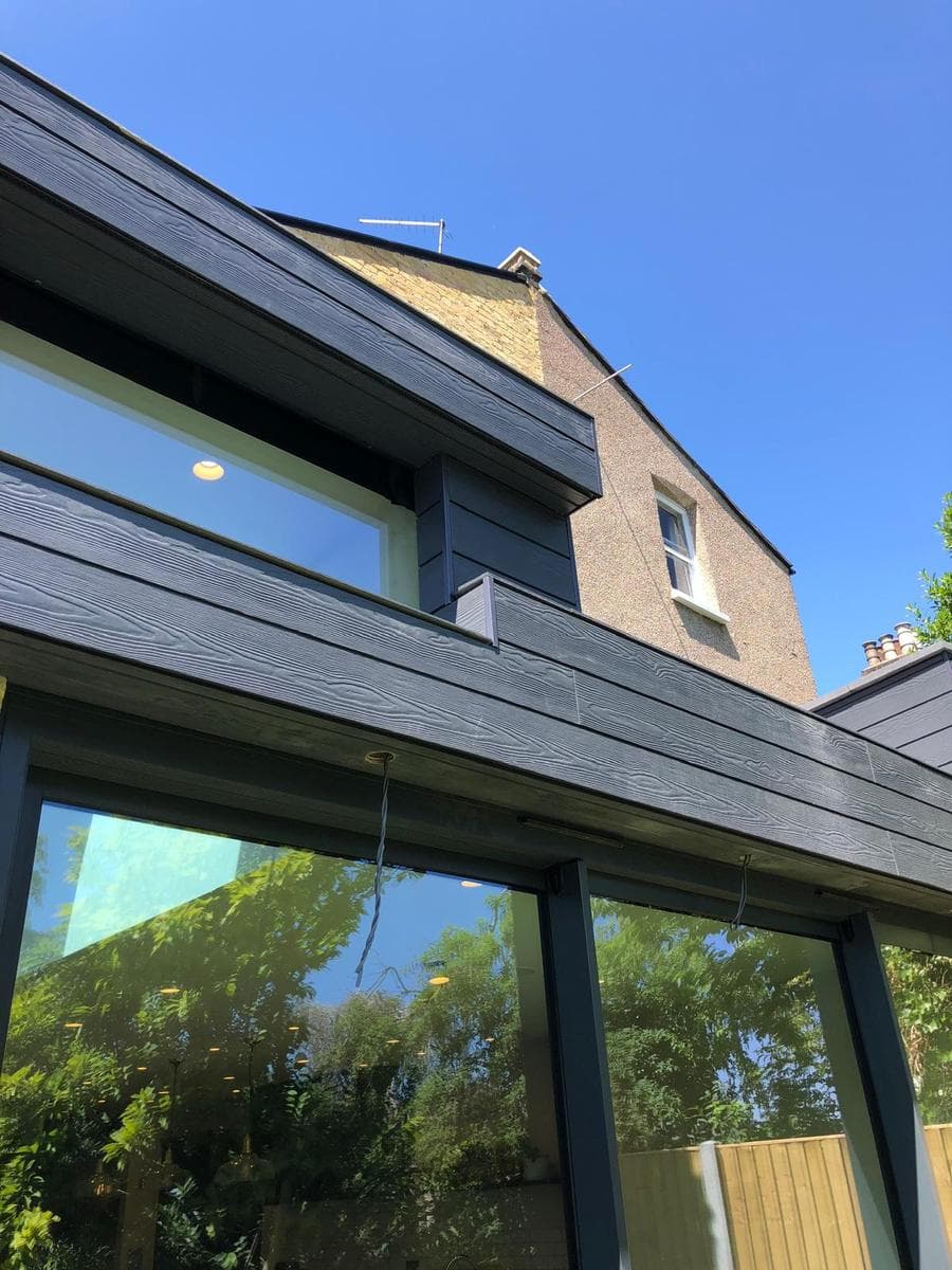 Extension outside, glazing and zinc