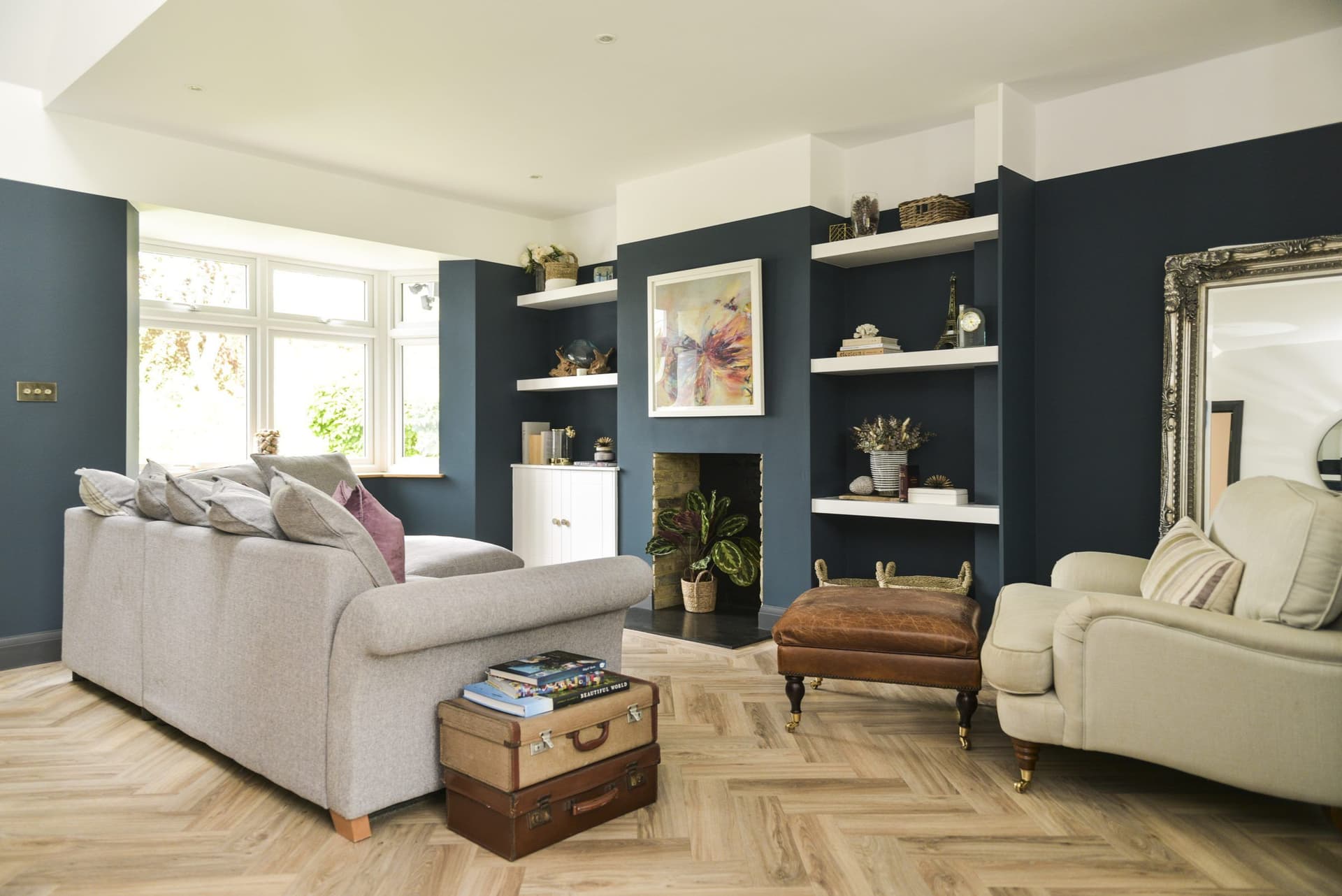 Period living room in Blackheath Village with fitted alcove shelving