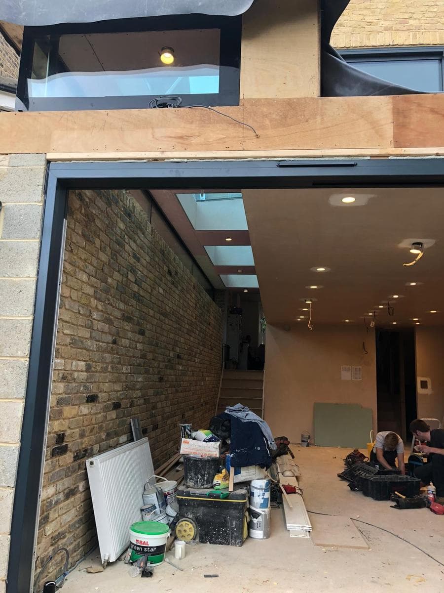 Extension interior, brick and rooflights