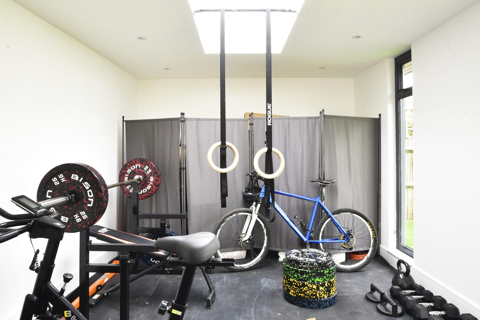 Inside the garden office, in use as a gym