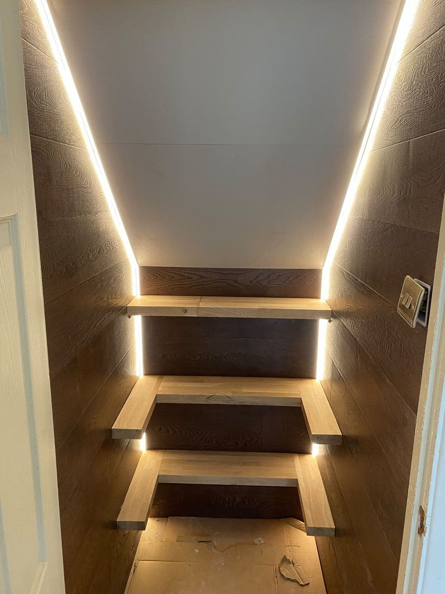 Staircase treads lit with an LED strip