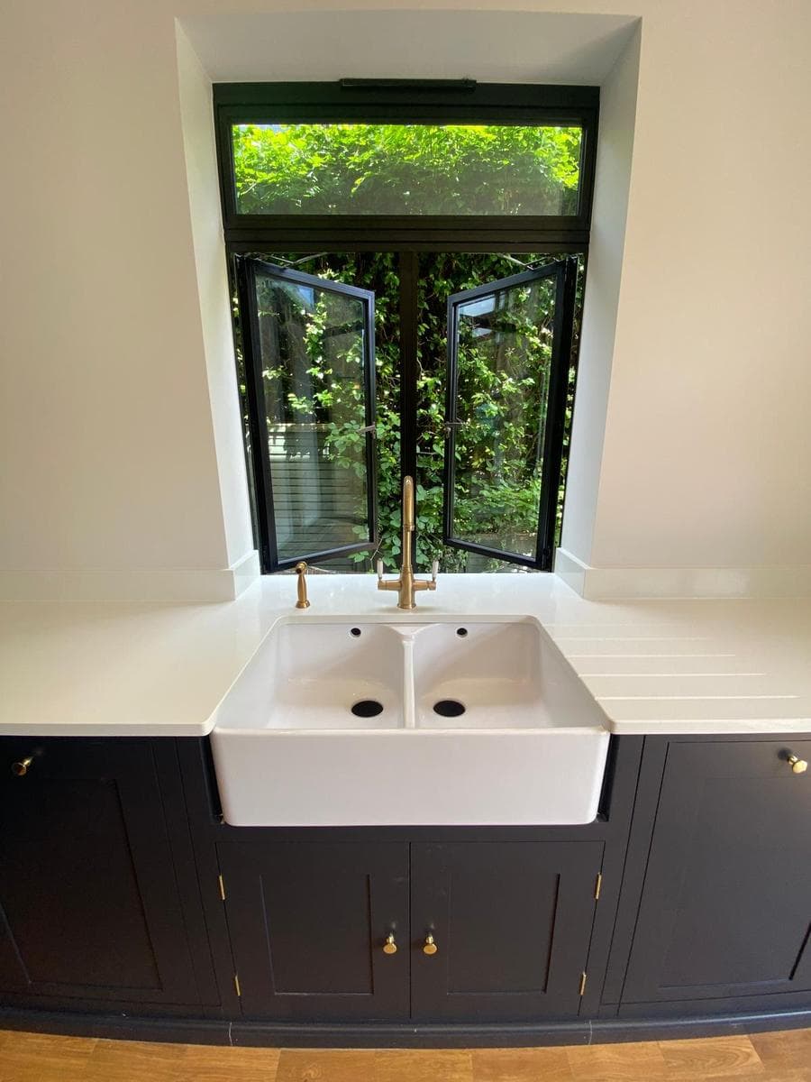 Belfast sink and brass taps