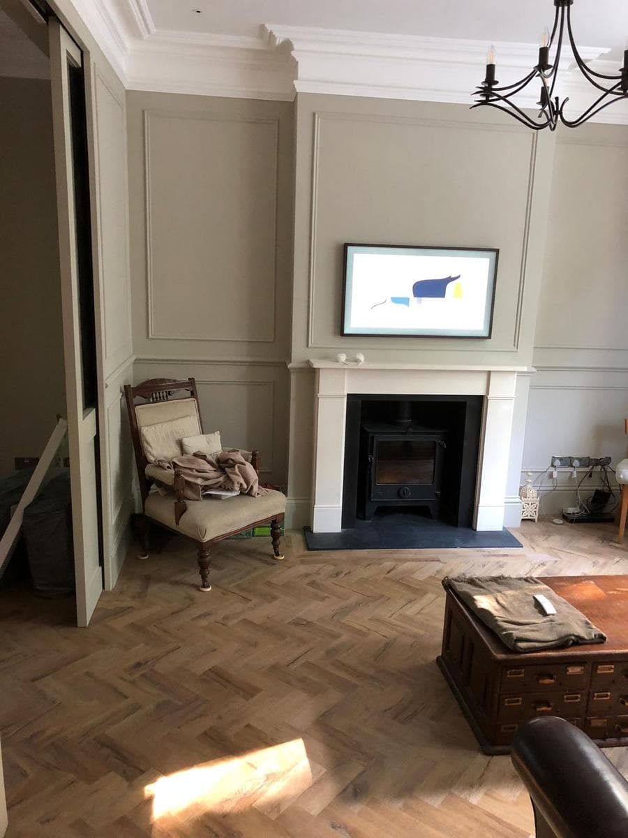 Period living room, parquet and panelling
