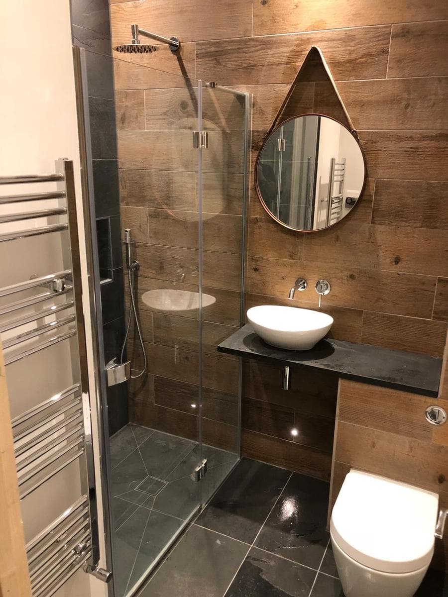 Wood clad shower room