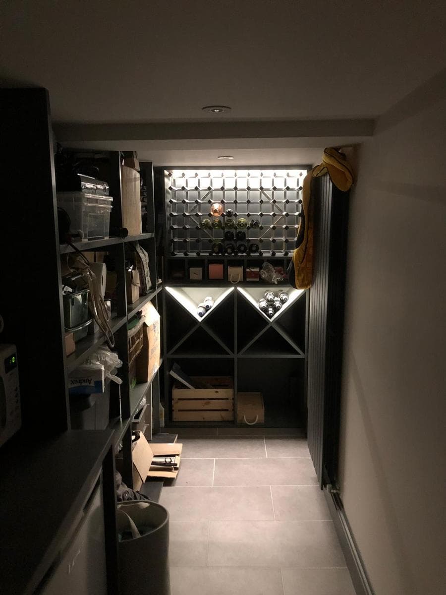 Wine store, lit